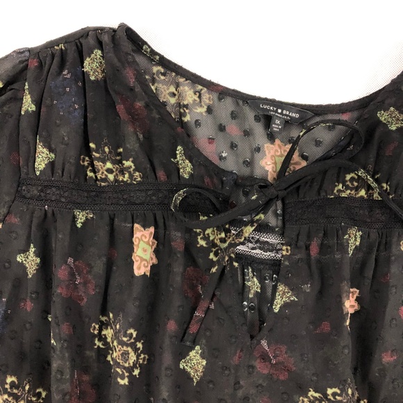 Lucky Brand Swiss Dot Peplum Bell Sleeve Sheer Top - Picture 4 of 7